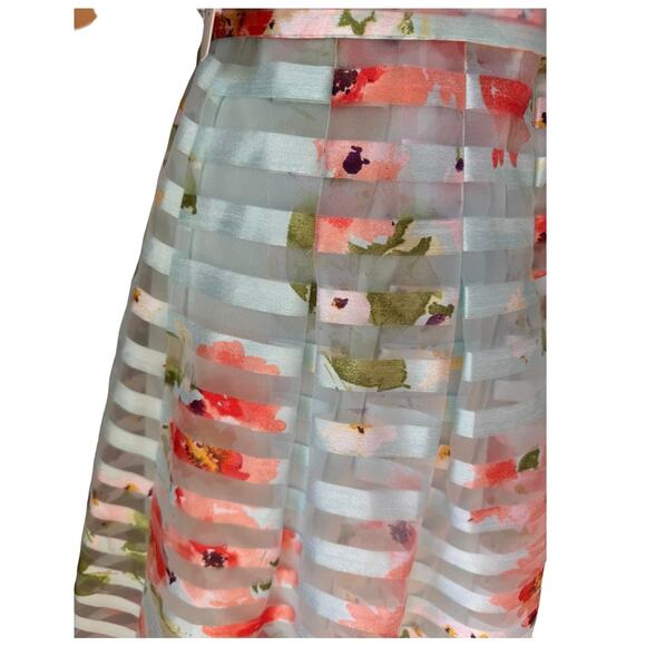 NWT Floral Striped Sheer sleeveless mint coral Sandra Darren dress size 8 - Picture 10 of 16
